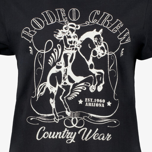 Dames T-shirt met cowgirl opdruk zwart