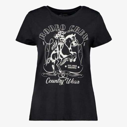Dames T-shirt met cowgirl opdruk zwart