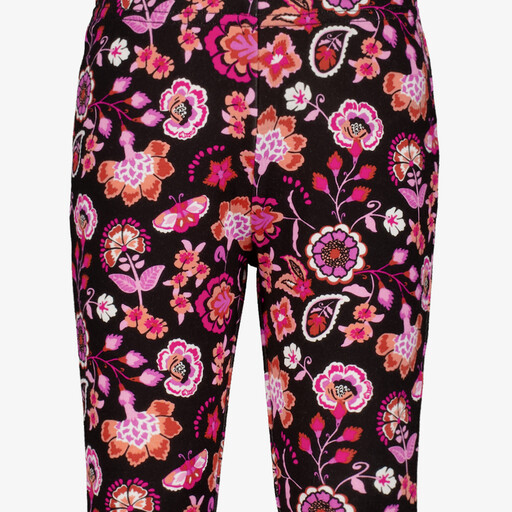 Flared meisjes broek met bloemen zwart roze