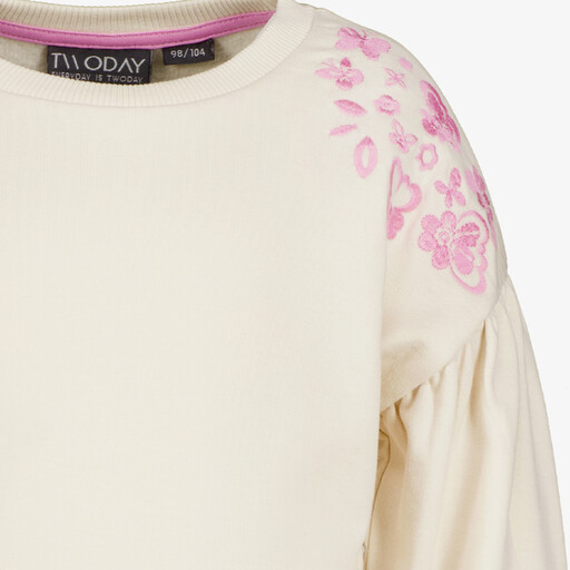 Meisjes sweater met roze borduursels beige