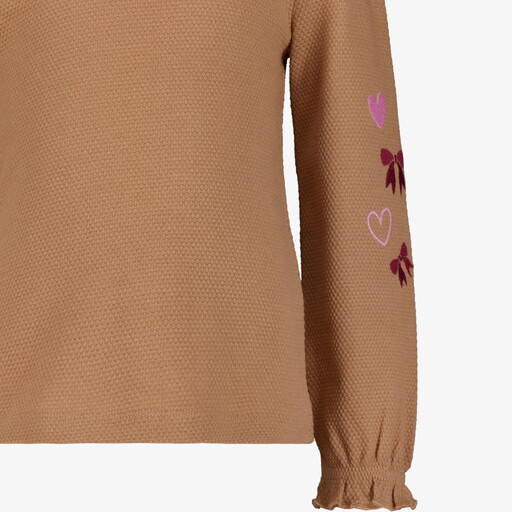 Meisjes top met hartjes en strikjes bruin