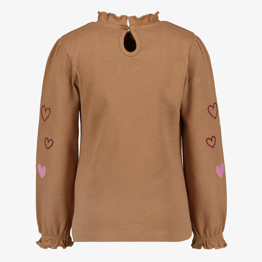 Meisjes top met hartjes en strikjes bruin