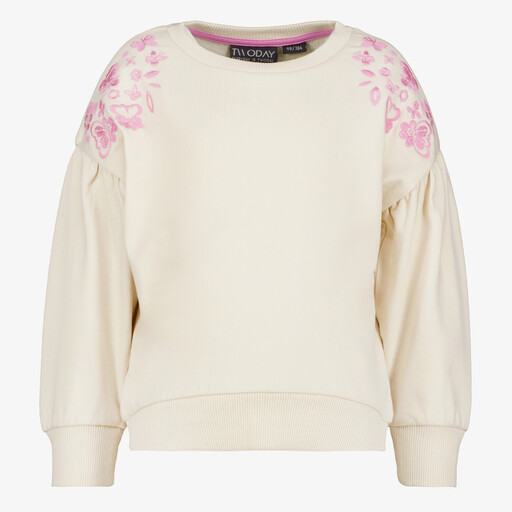 Meisjes sweater met roze borduursels beige