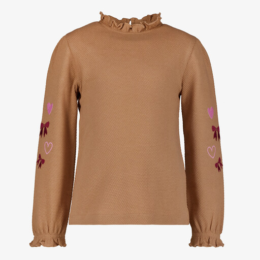 Meisjes top met hartjes en strikjes bruin