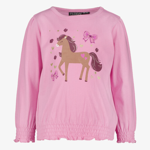 Meisjes trui met paard en vlinders roze