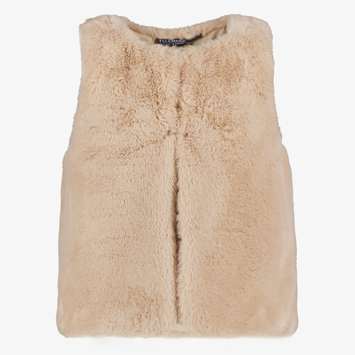 Meisjes gilet van imitatiebont beige