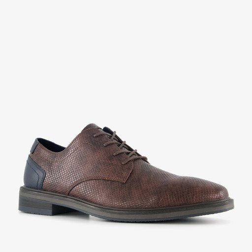 Heren veterschoenen slangenprint bruin