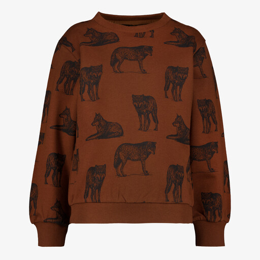 Jongens sweater met wolven bruin