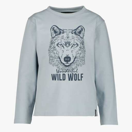 Jongens shirt met lange mouwen en wolvenkop blauw