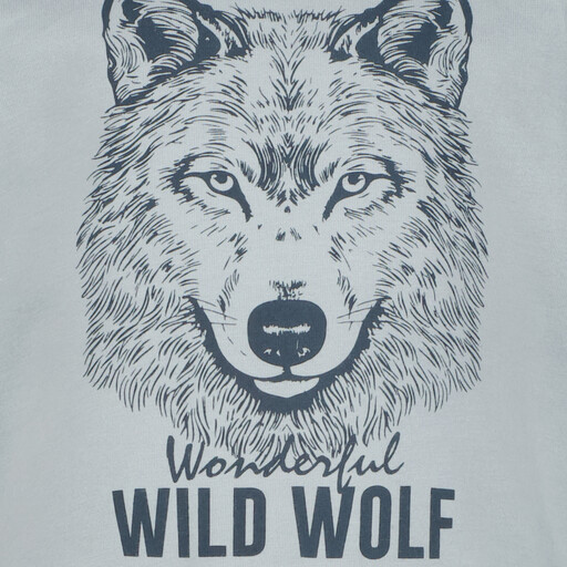Jongens shirt met lange mouwen en wolvenkop blauw