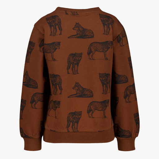 Jongens sweater met wolven bruin