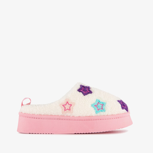 Teddy instap pantoffels met sterren wit roze