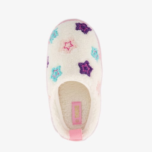 Teddy instap pantoffels met sterren wit roze