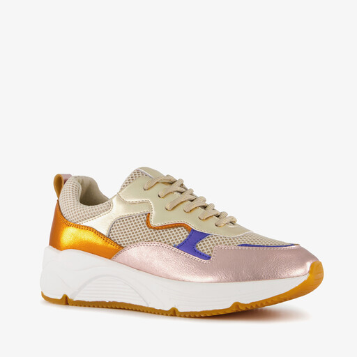 Leren dames dad sneakers metallic