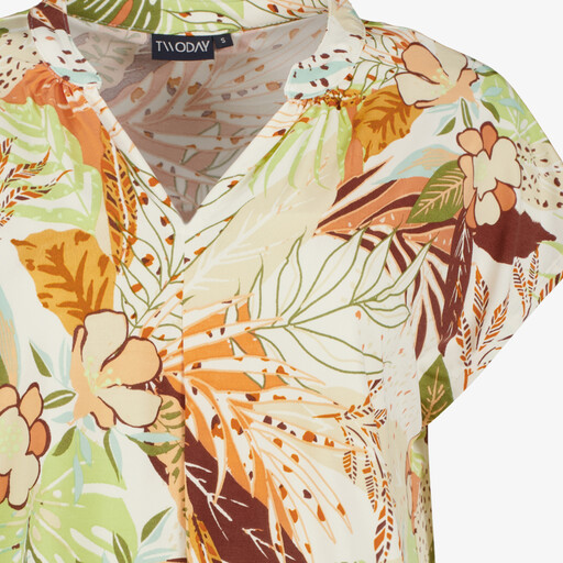 Dames top met bloemenprint geel groen