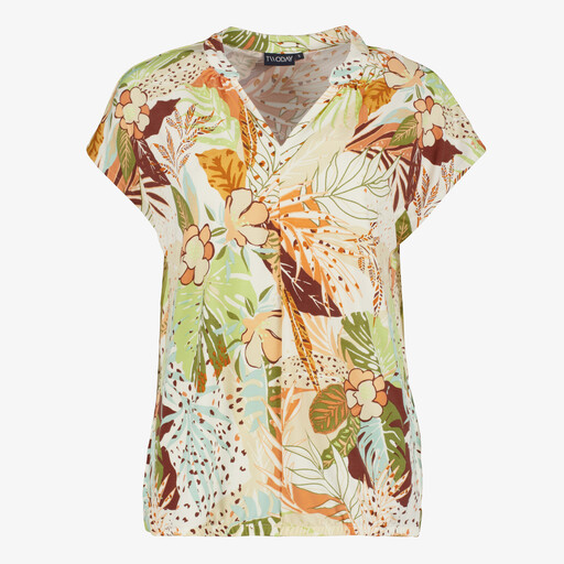 Dames top met bloemenprint geel groen