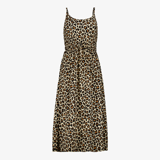 Dames maxi jurk met panterprint beige