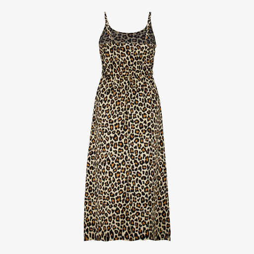 Dames maxi jurk met panterprint beige