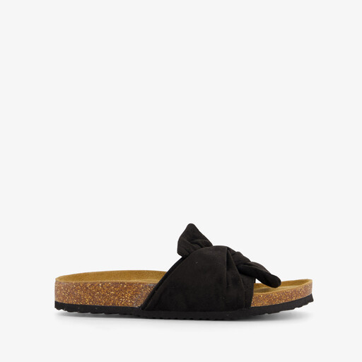 Dames bio slippers zwart met strik