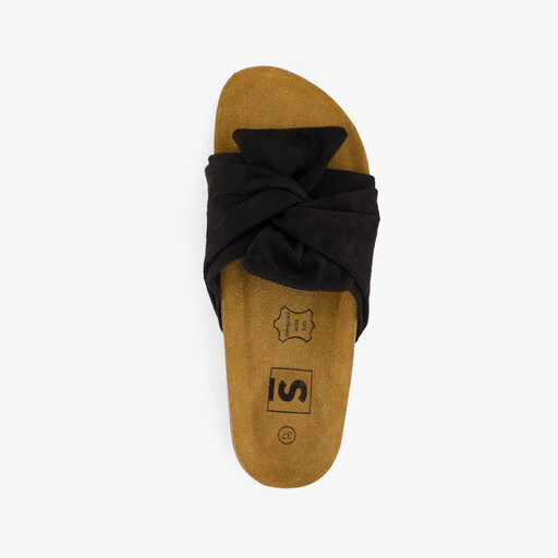 Dames bio slippers zwart met strik