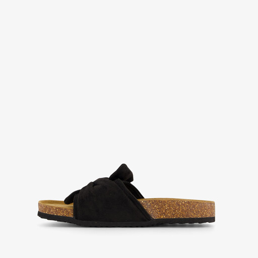 Dames bio slippers zwart met strik