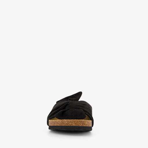 Dames bio slippers zwart met strik