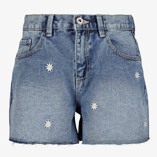 Meisjes denim short met madeliefjes