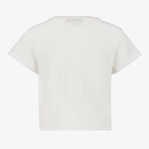 Cropped meisjes T-shirt met borduursel wit