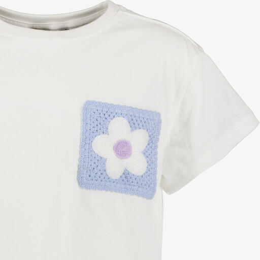 Cropped meisjes T-shirt met borduursel wit