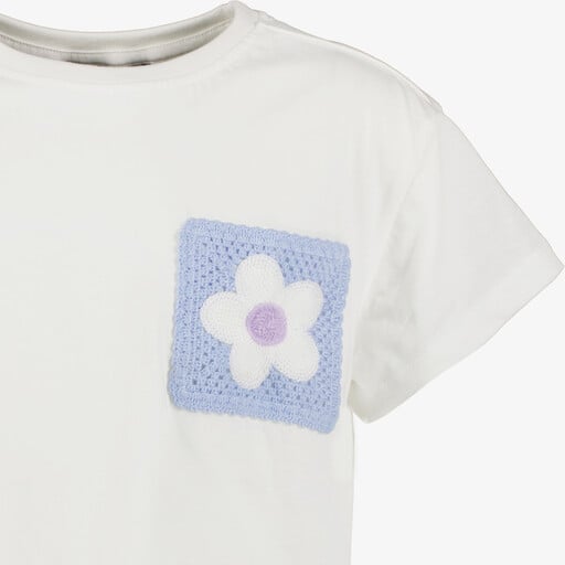 Cropped meisjes T-shirt met borduursel wit