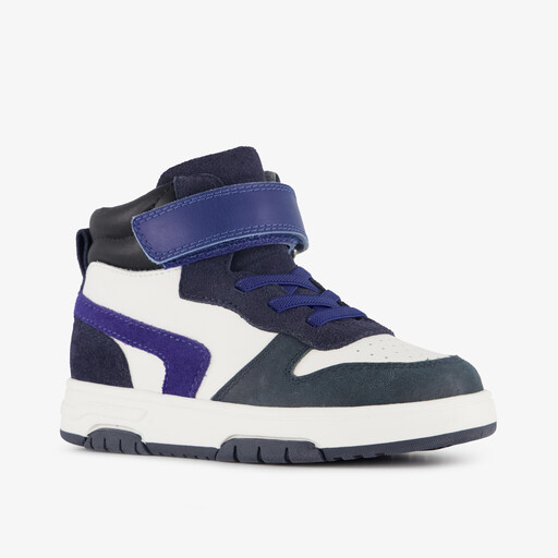 Leren hoge jongens sneakers blauw wit