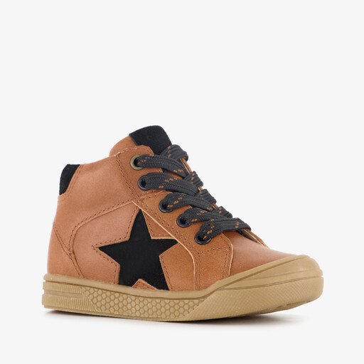 Leren jongens veterboots cognac