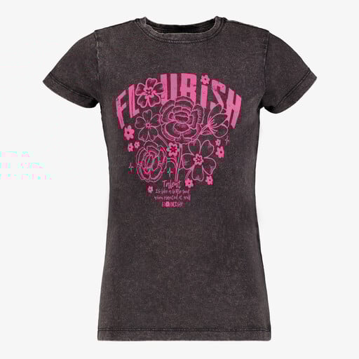 Acid wash meisjes T-shirt met opdruk