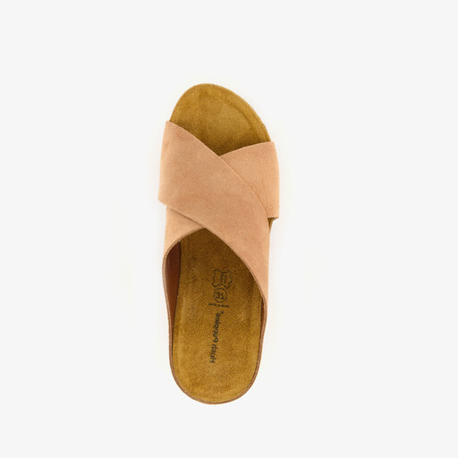 Suede dames slippers sleehak cognac
