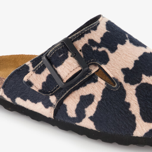 Dames clogs met dierenprint zwart wit