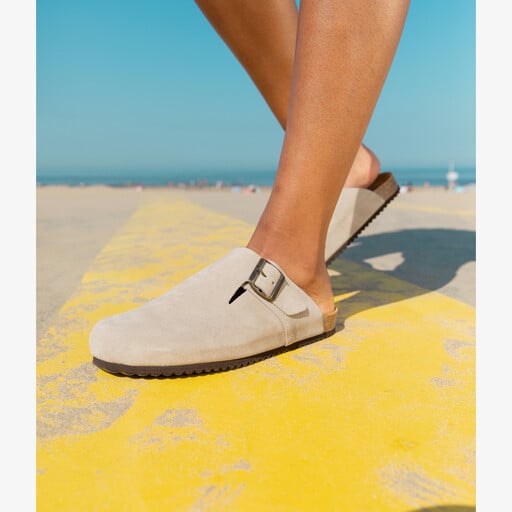 Suede dames clogs taupe
