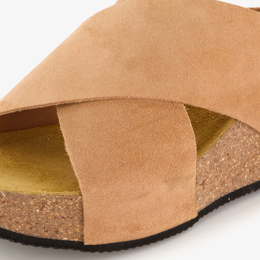 Suede dames slippers sleehak cognac