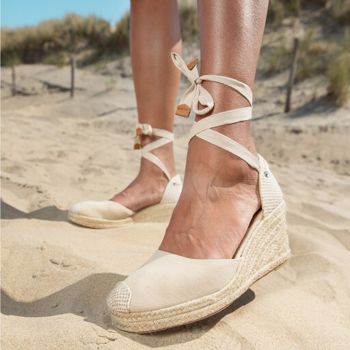 Dames sleehak espadrilles met strik beige