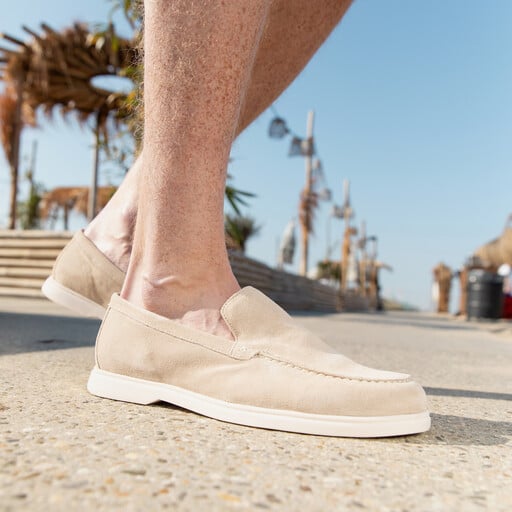 Suede heren instappers beige