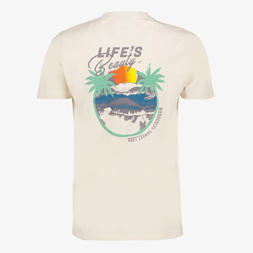 Heren T-shirt met backprint beige