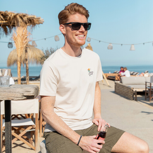 Heren T-shirt met backprint beige