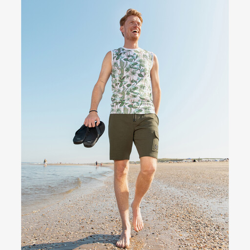 Heren singlet met botanische print wit