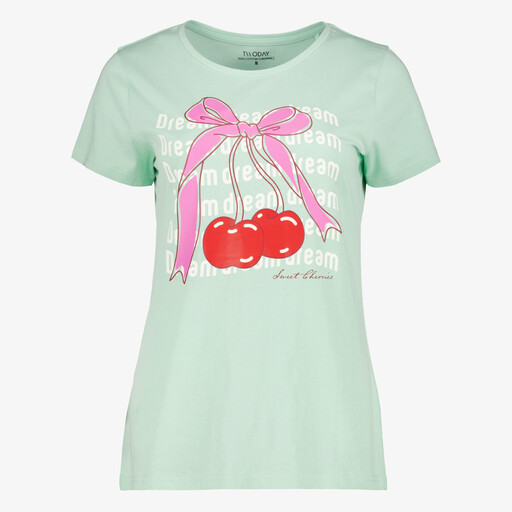 Dames T-shirt met kersen mintgroen