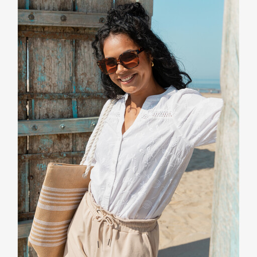 Dames blouse met driekwart mouwen wit