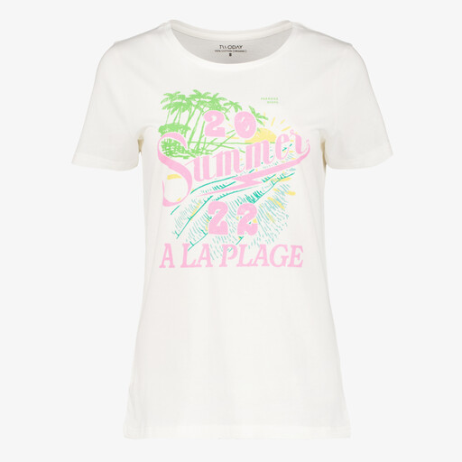 Dames T-shirt met zomerse opdruk wit