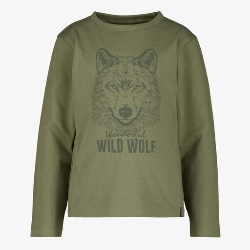 Jongens shirt met lange mouwen en wolvenkop groen