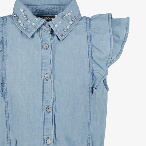 Meisjes spijkerjurk met ruches en parels