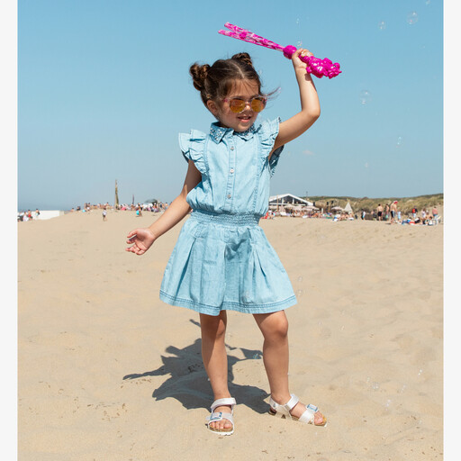 Meisjes spijkerjurk met ruches en parels