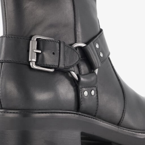 Leren dames biker boots zwart