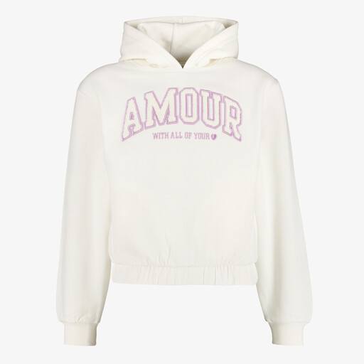 Meisjes hoodie met opdruk en teddy details beige